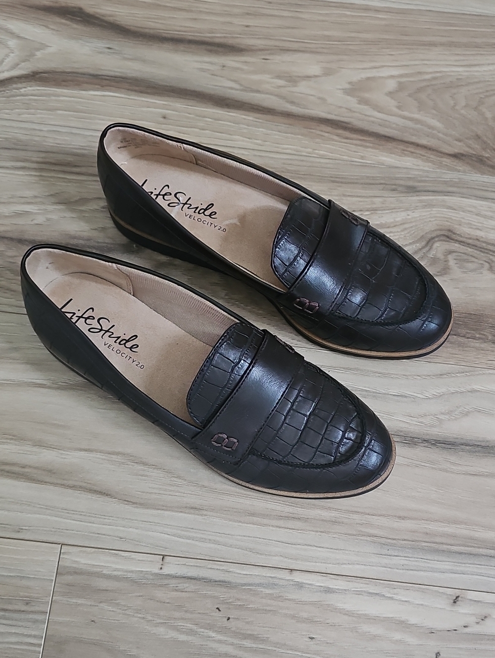 Life Stride Dark Brow Croc-Embossed Slip-On Loafers